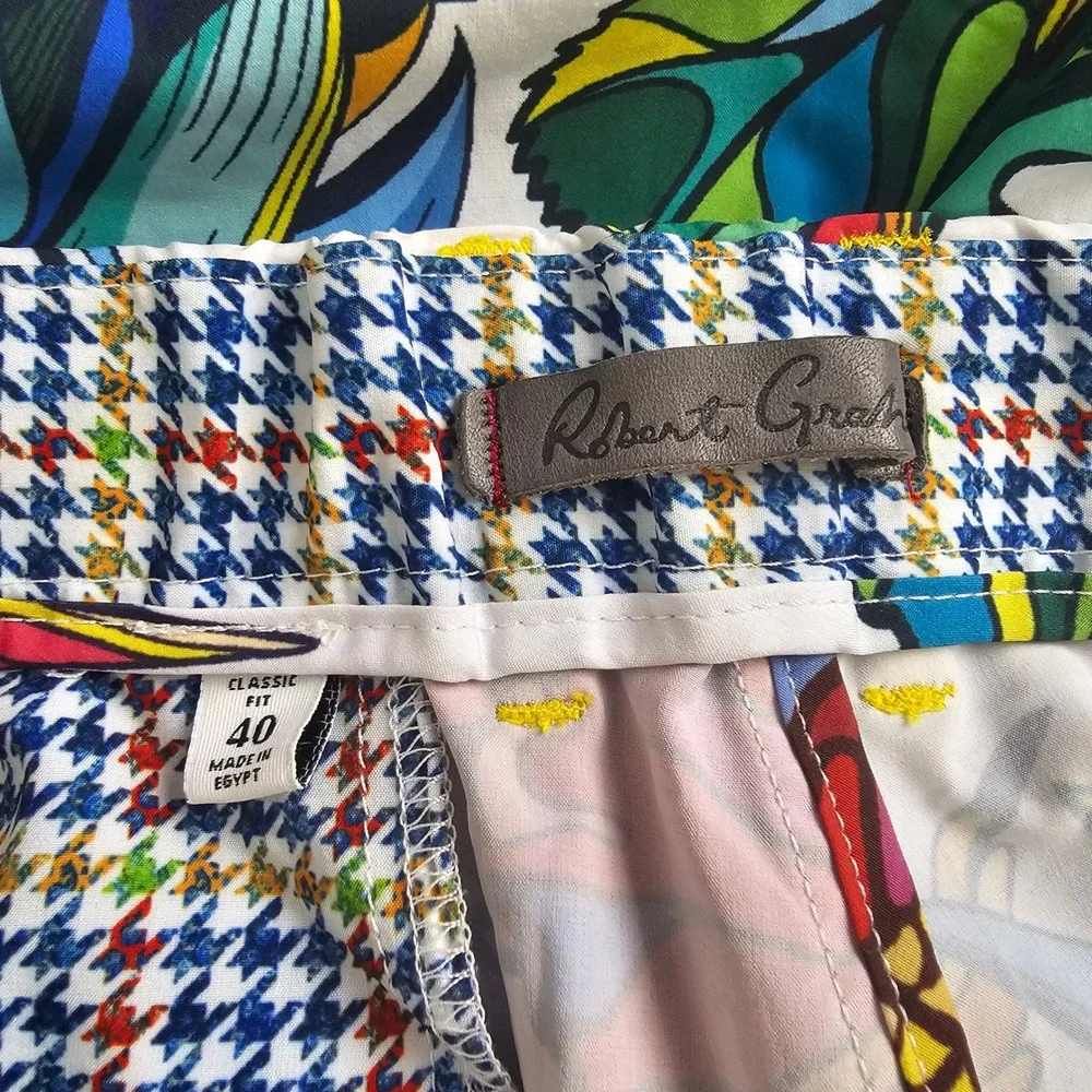 Robert Graham Mens 40 Tropical Pineapple Monstera Print Swim Trunks Classic Fit